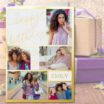30th birthday or any age 5 photo white and gold foil greeting invitations