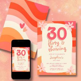 Small 30th Birthday Thirty Flirty & Thriving Retro Pink Invitation Front View
