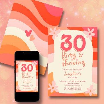 30th birthday thirty flirty & thriving retro pink invitation