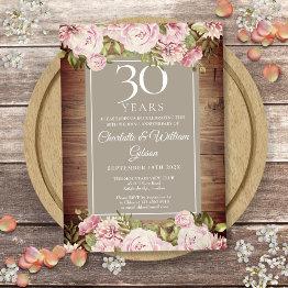 Small 30th Wedding Anniversary Boho Rustic Roses Floral Invitation Front View