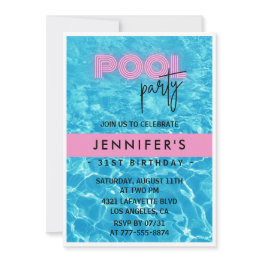 Small 31st Birthday Invitations Pool Party Summer Front View