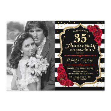 35th anniversary with photo - gold black red invitation