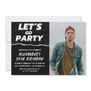35th birthday invitations men black photo