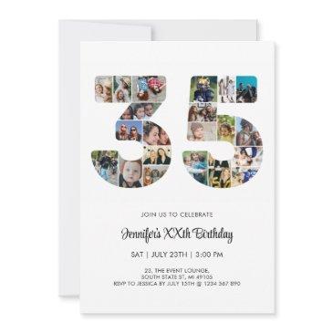 35th birthday number 35 custom photo collage invitation