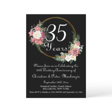 35th coral wedding anniversary roses gold frame invitation