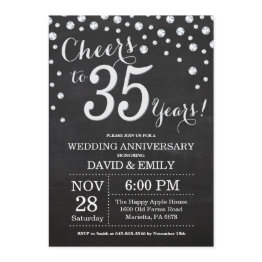 Small 35th Wedding Anniversary Chalkboard Black Silver Invitation Front View