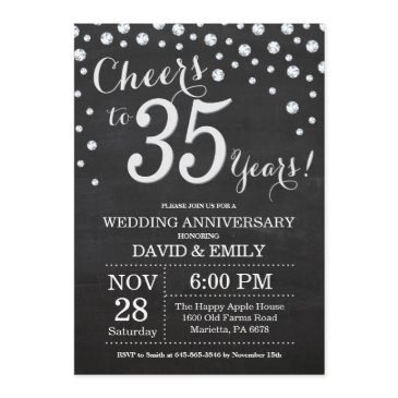 35th wedding anniversary chalkboard black silver invitation