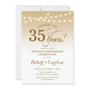 35th wedding anniversary - gold white invitation