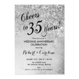 Small 35th Wedding Anniversary Silver Invitation Front View