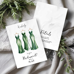 Small 3 Chic Green Bridesmaid Dresses Watercolor Request Front View