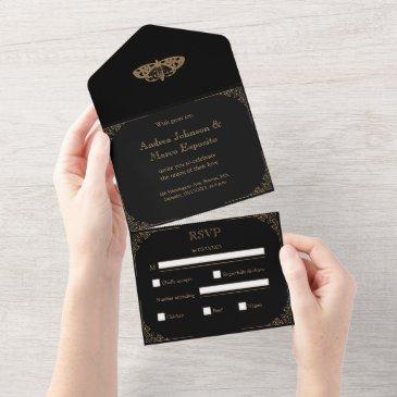 3-in-1 moth tattoo gothic wedding invitation
