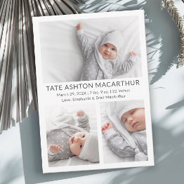 Small 3 Photo Collage Baby Birth Announcement Front View