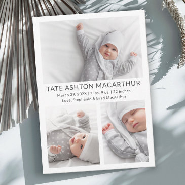 3 photo collage baby birth announcement