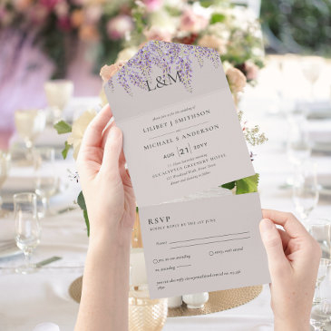 3in1 wisteria sand floral wedding invite rsvp