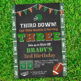 Small 3rd Birthday Football Party Chalkboard Invitation Front View