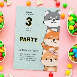 Small 3rd Birthday Party Cute Shiba Inu Three Years Old Invitation Front View