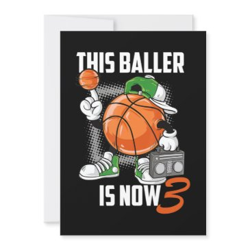 3th birthday basketball player funny 3 years old invitation
