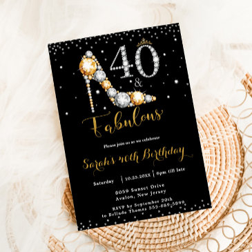 40 and fabulous high heel diamonds 40th birthday invitation