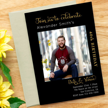 40th birthday black invitation