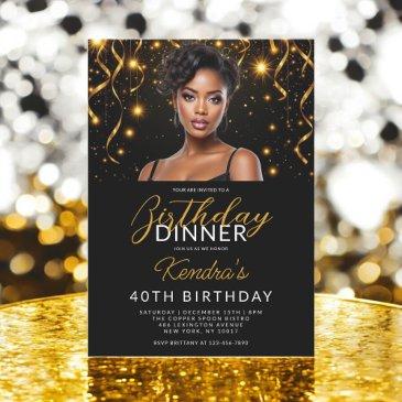 40th birthday dinner gold black photo instagram invitation