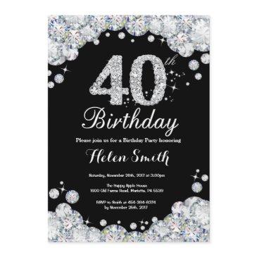 40th birthday invitation chalkboard silver diamond