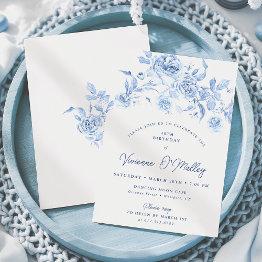 Small 40th Birthday Party Dusty Blue Floral Invitation Front View