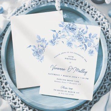 40th birthday party dusty blue floral invitation