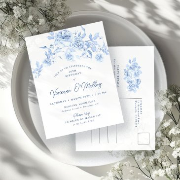40th birthday party dusty blue rose floral invitation postinvitations