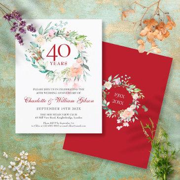 40th wedding anniversary ruby floral garland invitation postinvitations