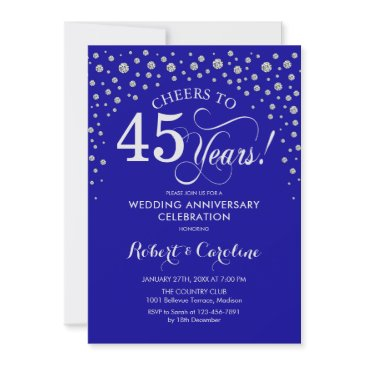 45th anniversary party - silver sapphire blue invitation