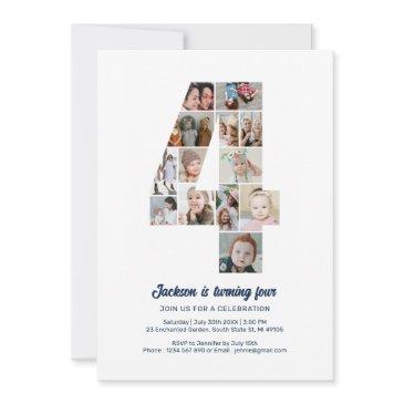 4th birthday number 4 custom photo collage invitation