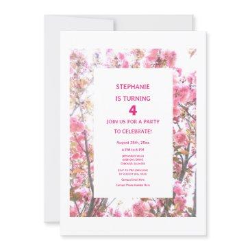 4th birthday pink cherry floral fourth custom age invitation