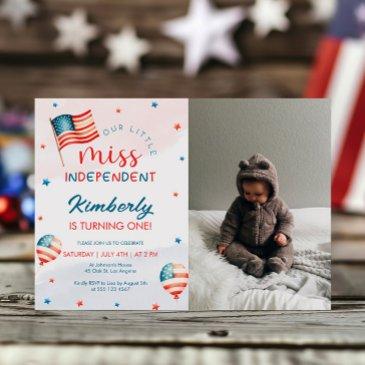 4th july little miss independent birthday photo invitation