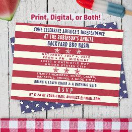 Small 4th Of July Bbq Party Patriotic Stars Stripes Flag Invitation Front View