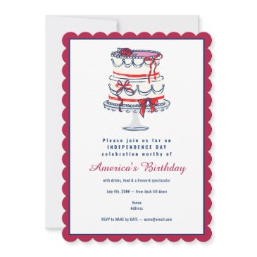 4th of july fourth independence day coquette cake invitation