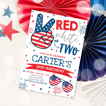4th of july red white and blue 2nd birthday invitation