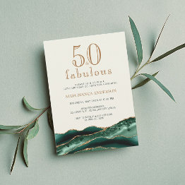 Small 50 And Fabulous Emerald Green Agate 50th Birthday Invitation Front View