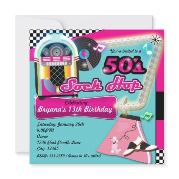 50's sock hop birthday party retro invitation
