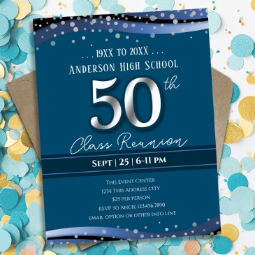 50th alumni high school reunion blue announcement