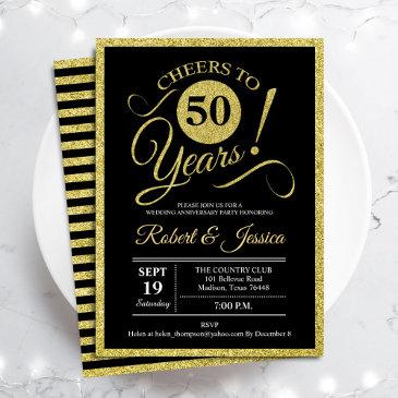 50th anniversary party - gold black invitation