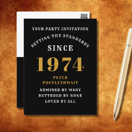 Small 50th Birthday 1974 Black Gold Invitation Postinvitations Front View