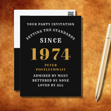 50th birthday 1974 black gold invitation postinvitations