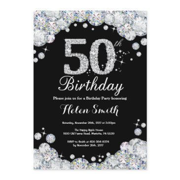 50th birthday invitation chalkboard silver diamond