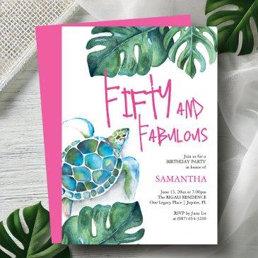 50th birthday invitations watercolor sea turtle