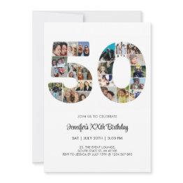 Small 50th Birthday Number 50 Custom Photo Collage Invitation Front View
