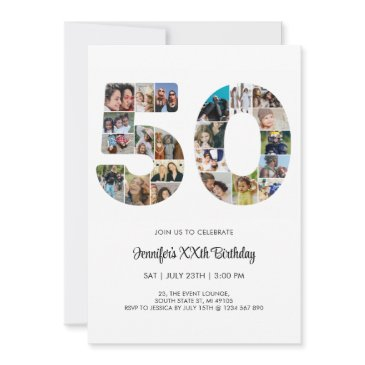 50th birthday number 50 custom photo collage invitation