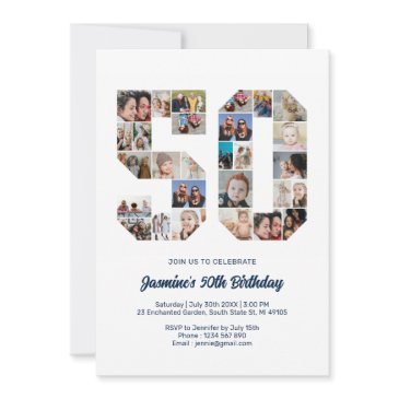 50th birthday number 50 custom photo collage invitation