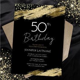 Small 50th Birthday Party Budget Gold Black Invitation Front View