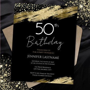 50th birthday party budget gold black invitation
