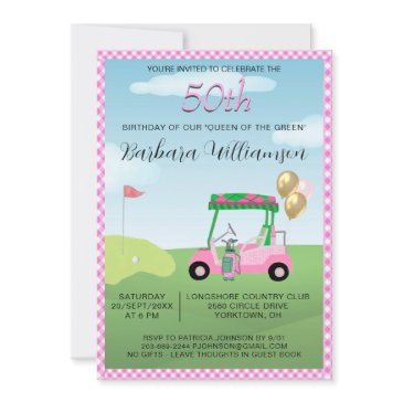50th birthday party lady golfer theme invitation
